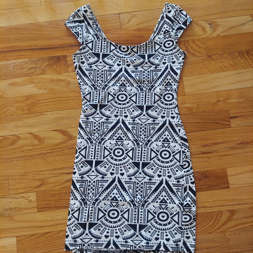 H&M Black and White Cotton Mini Dress